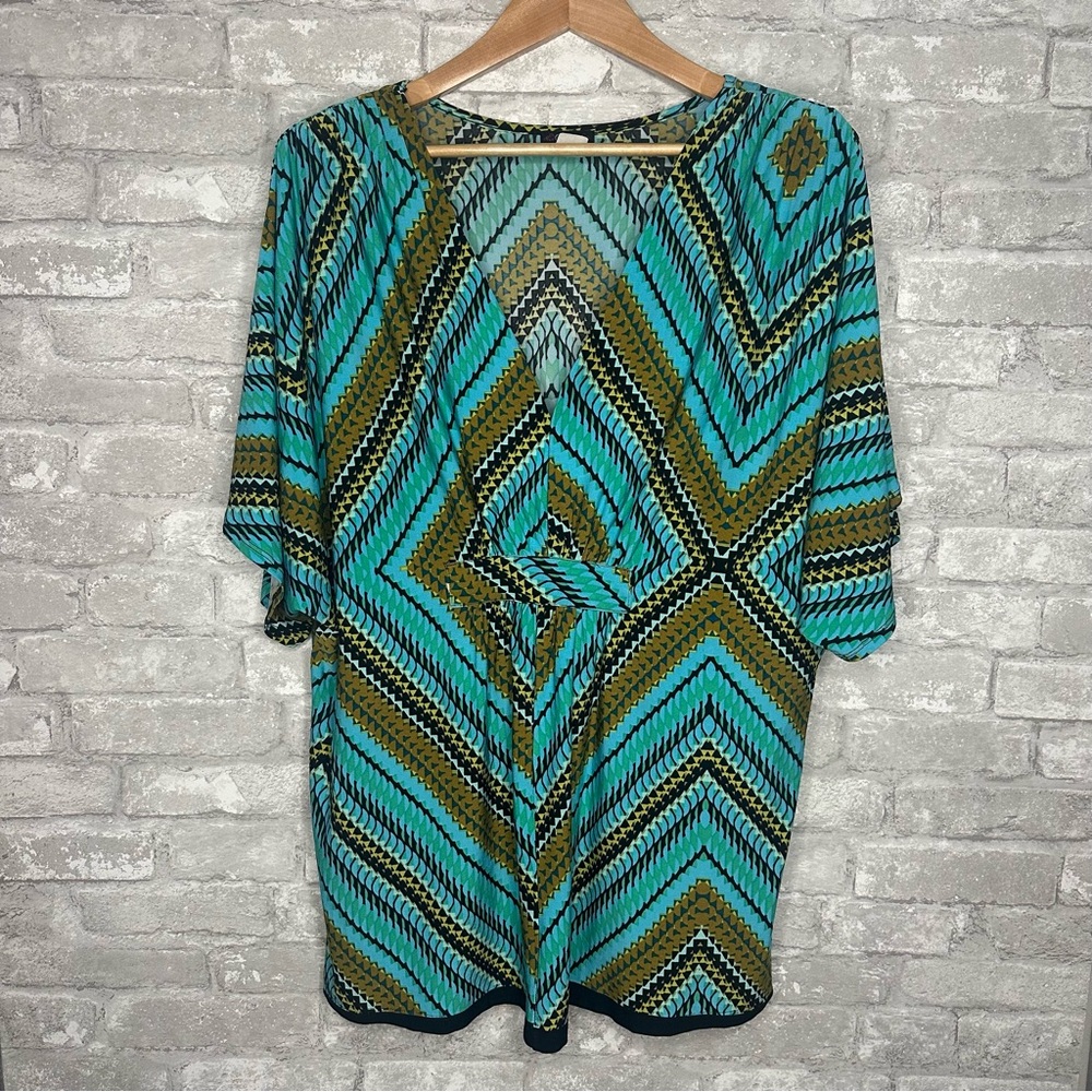 EUC Cocomo Women’s Chevron Blouse Size 3X (Blue Green)